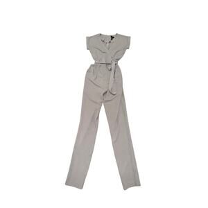 Long Tall Sally Jumpsuit Women's Size 8 Light Gray Tie Waist Pockets Faux Wrap